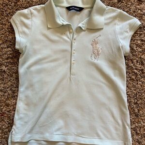 Ralph Lauren Girls Mint Green Polo with Embroidered Bling Logo